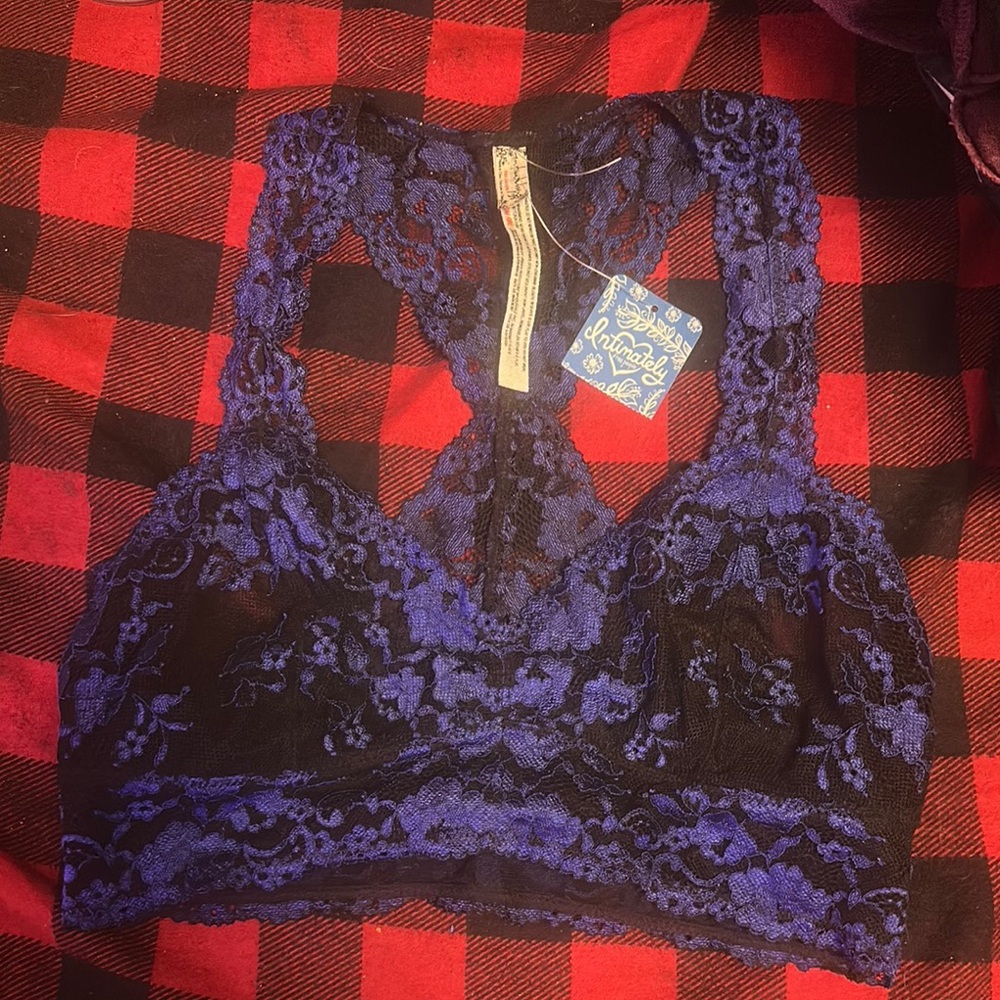 Free People Lace Bandeau in Black and Blue